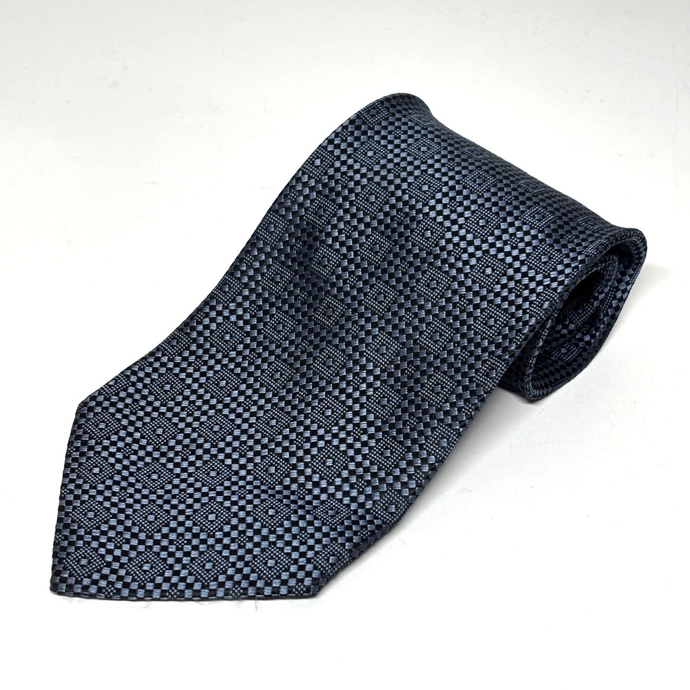 Hart Schaffner Marx Necktie Mens OS Blue Silk Geometric Made in Italy Classic